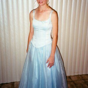 Light silvery blue cinderella dress with corseted top